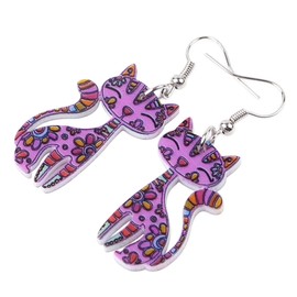 BONSNY Acrylic Drop Cat Earrings Pets Funny Design Dangle Lovely Gift For Women (Purple)