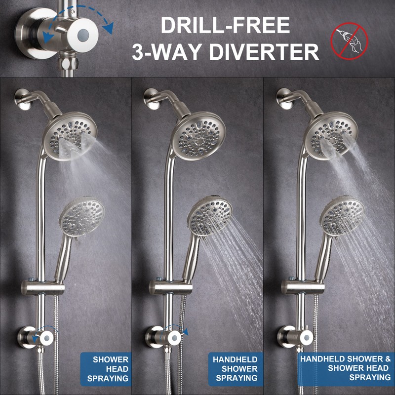 High Pressure Handheld/Rain 82-mode 3-way Shower Head Combo with 25.75"