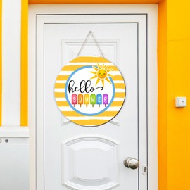 Hello Summer Door Sign Summer Decor Wreaths for Front Door Wreath Wooden Sign hanger for Pool Farmhouse Porch Home Wall Decorations (Yellow)