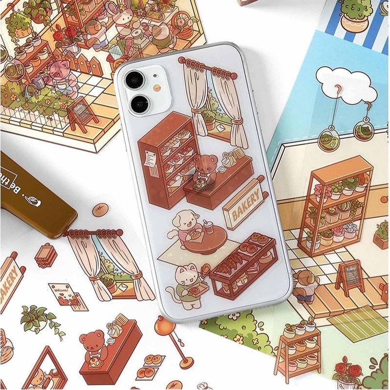 4 Pcs 3D House Sticker Paper Miniature Model Paper Dollhouse