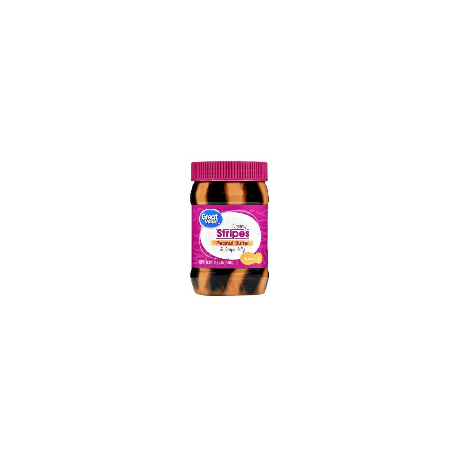 Great Value Creamy Peanut Butter & Grape Jelly Stripes Spread, 18 oz ...