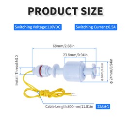 FOCMKEAS 2 Pcs Polypropylene Float Switch Water Level Sensor Water Level Controller Sensor Switch M10 for Smart Toilet Solar Tank Pool Pump Liquid Control Length 68mm Blue