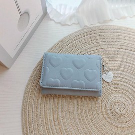 Womens Wallet, Small Trifold Slim Leather Cute Wallet Cash Pocket with Heart chain Coin Purse ID Window Card Holder for Girls and Ladies - Color: Light Blue
