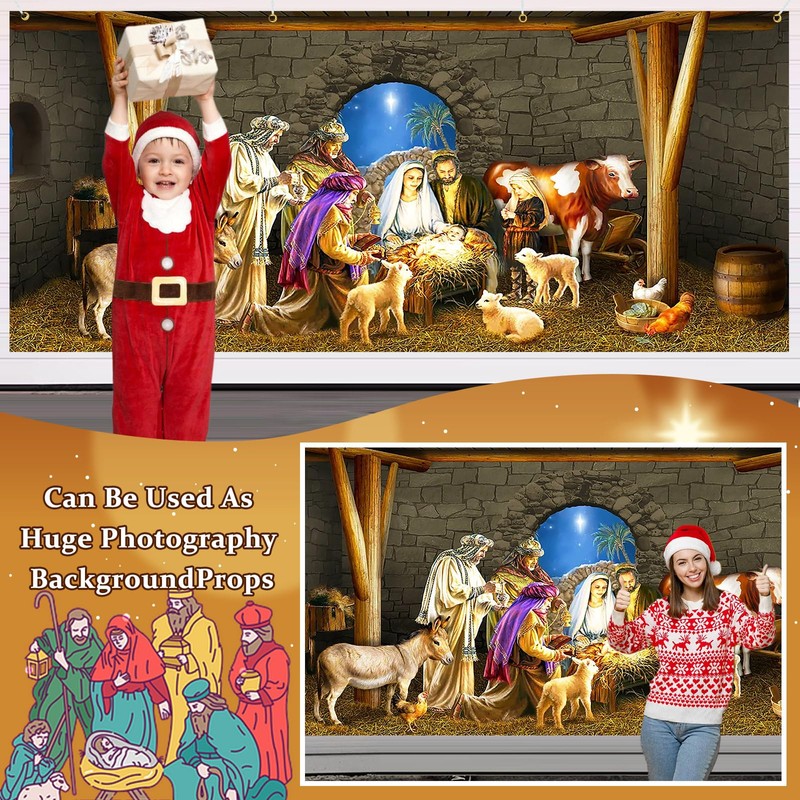 Ratoyal Christmas Nativity Garage Door Banner 16 x 7 ft,