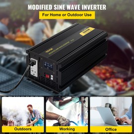 VEVOR Power Inverter, 1500W Modified Sine Wave Inverter, DC 24V to AC 120V Car Converter, with LCD Display, Remote Controller, LED Indicator, AC Outlets Inverter for Truck RV Car Boat Travel Camping