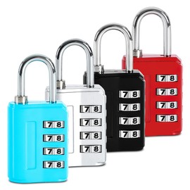 4 Pieces Code Lock with 4 Digits Padlock Combination Waterproof Suitcase Gym Cupboards (Silver, Black, Blue, Red)