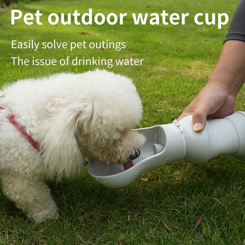 Portable Dog Water Bottle with Foldable Bowl, 550ml, White, Leak-Proof