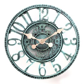 Lily's Home Hanging Wall Clock, Steampunk Gear and Cog Design with a Pewter Finish, Ideal for Indoor or Outdoor Clock, Poly-Resin (12 Inches Diameter)