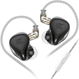 erjigo ZEX Pro Triple Hybrid Driver HiFi in Ear Earphone KZ ZEXPro IEMs Earbuds with Detachable 0.75mm 2Pin Silver-Plated Cable (Black, with Mic)