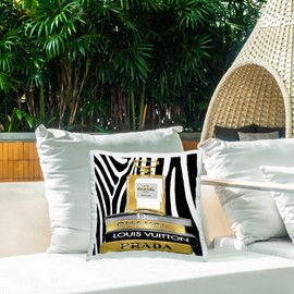 Stupell Industries Glam Fragrance Fashion Book Stack Black Zebra Outdoor Printed Pillow, 18 x 18