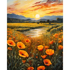 Flowers Paint by Numbers for Adults, A Field of Flowers Paint by Numbers Kits with Paintbrushes and Acrylic Pigment, 16X20 Inch Colorful Flowers Frameless Paint by Numbers for Friends Family Beginner