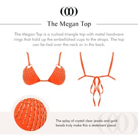 Origin of Oceans The Megan Bikini Set - Cheeky Coverage Tops & Embellished Triangle Top with Glass Crystals in Gold Metal Settings and Gold Beading, and Amazing Fit (Top, S)