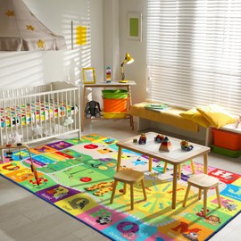 B BENRON B BENRON Kids Rugs for Playroom Classroom Bedroom, Educational and Fun Play Mat with ABC Alphabet Animals, Learning Rug for Children Toddler Baby Girls Boys Nursery, Washable, 4x6