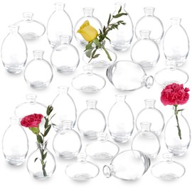 28 jarrones de cristal transparentes, pequeños jarrones para centros de mesa, juego de mini jarrones para flores, jarrones vintage para decoración rústica de boda, decoración de mesa, jarrones de