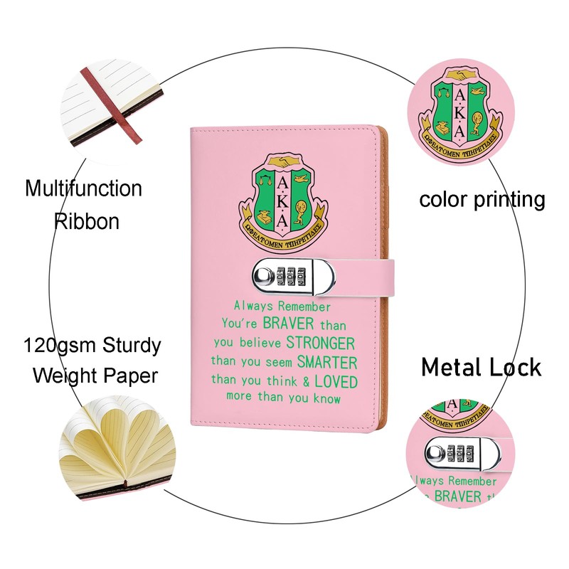 JOHSBYD AKA Sorority Gift Leather Combination Lock Notebook for Women