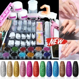 EzFlow Acrylic Nail Kit Glitter Ez Flow Acrylic Powder Art Manicure Tool Tips Brush Set