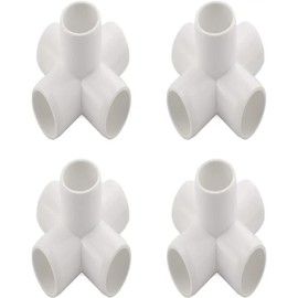 SDTC Tech 1/2" 5 Way PVC Fitting Furniture Grade Pipe Elbow Connector for DIY PVC Shelf Garden Support Structure Storage Frame, White - 4 Pack