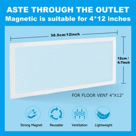 Magnetic Floor Register Vent Covers， Magnetic Air Vent Screen Mesh Covers for Home Floor/Wall/Ceiling Registers Air Vent Filters (4 Packs) (White 4x12 4PCS)