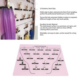 Wig Extension Holder Board, 22 Stainless Steel Clips Hair Extension Display Board, Acrylic, Hair Salons, Beauty Salons (Light Pink)