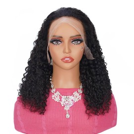 Curly Lace Front Wig Human Hair 22 Inch 13x4 HD Transparent Lace Frontal Wig Curly Hair 180 Density Pre Plucked With Baby Hair Free Part Deep Curly Wigs Human Hair For Black Women Natural Black