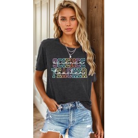 Science Teacher Shirt for Women Colorful Back to School Graphic Tee Casual Teaching Outfit Gift for Educators