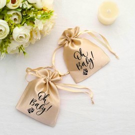 MS Oh Baby printed Party Favor bags - Drawstring closure - Baby shower party kit bags - Party favour Gift Bags - 5 * 7 Inch bags Set of 10 Satin