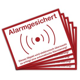 5 Stück Achtung dieses Objekt ist Alarmgesichert in A6 Alarmanlage 14,8 x 10,5 cm Sticker mit UV Schutz für Außen-und Innenbereich