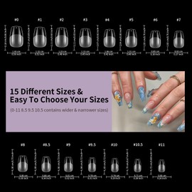 Ballerina Nail Tips, Short, Venares Pack of 120 False Nails for Sticking, 12 Sizes, Artificial Nails, Short, Soft Gel, Full Cover Nail Tips for Gel Nails, Short, S