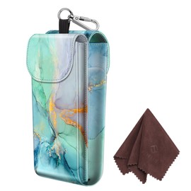 Fintie Glasses Case for 2 Glasses with Carabiner Hook, Portable Glasses Box Case Made of Faux Leather, Anti-Scratch Bag for Sunglasses, Z-emerald marble