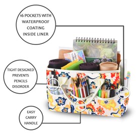 qianshan Craft Organizer Tote Bag with Multiple Pockets, Large Art Storage Caddy with Handles for Art, Craft, Sewing, Make-up，Scrapbooking, Medical, and Office Supplies Storage.Five-petaled Flowers