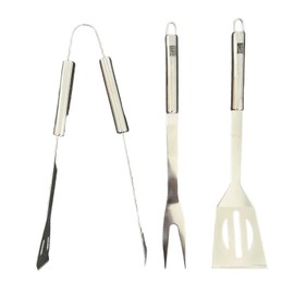 daniplus Set of 3 Barbecue Utensils Stainless Steel Tongs, Spatula, Fork, Barbecue Accessories