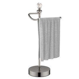 ROLABAM Heavy Weighted Hand Towel Holder(with Crystal Ball) Hand Towel Holder Stand Total Height 15.7'' for Kitchen,Bathroom,Vanity and Countertops,Classic Metal fingertip Towel Holder,Brushed Nickel