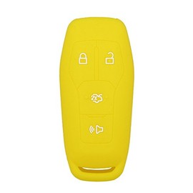 SEGADEN Silicone Cover Protector Case Holder Skin Jacket Compatible with Ford Mustang Fusion Explorer F-150 Edge 4 Button Smart Remote Key Fob CV2716 Yellow