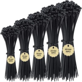 Cinchos de Plastico, 500 PCS Bridas para Cables para Electricidad, Ancho 4mm, 10/15/20/25/30cm, Cintillos de Plástico Nylon Autobloqueantes Resistente para Oficina, Hogar, Exterior(Negro)