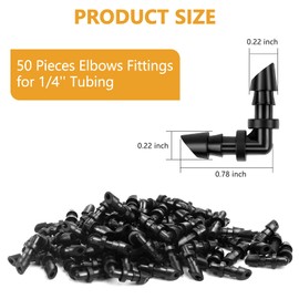50 Pack 1/4 Inch Barbed Elbow Drip Irrigation Fittings, Barbed Drip Irrigation Connectors Fits Universal 1/4 Inch Drip Tubing, Irrigation Elbow for Drip or Sprinkler System(90 Degree Irrigation Elbow)