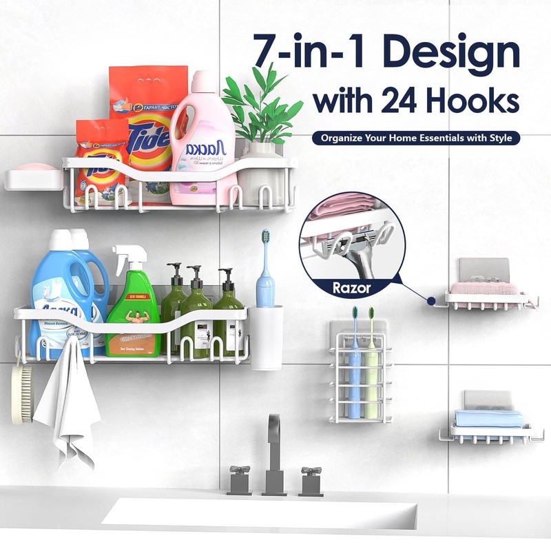 NESOMI Shower Caddy Adhesive Shower Organizer 7-Pack, Rustproof Stainless Steel