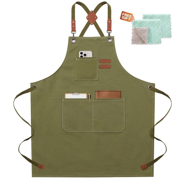 ZOMAO Chef Apron for Women Men with Large Pockets, Cotton