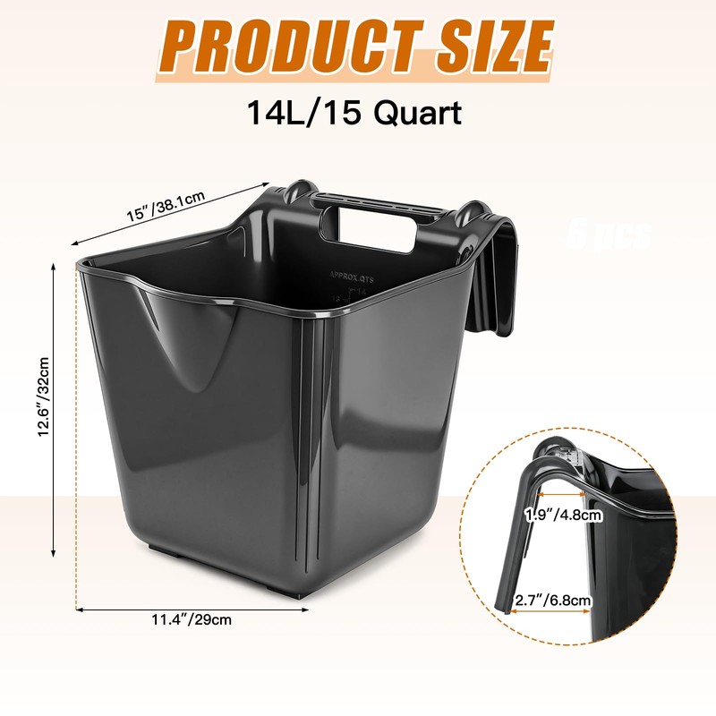 MIYABALA Horse Feed Bucket,15 Quart Plastic Hook Over Horse Feeder