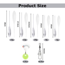 Srvauyea 25 Stück Spirolino Forelle Set, Forellen Angelzubehör Set, 5 X Spirolino Sinkend 5 X Sbirolino Schwimmend (6g 8g 10g 12g 15g) mit 10 Dreifachwirbel & 5 Schnurstopper Angeln