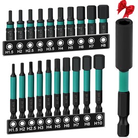 21 Piece Hex Screwdriver Bits Set: 1/4 Inch Hex Shank Long Bits Set Bit Set for Cordless Screwdrivers H1.5/H2/H2.5/H3/H3.5/H4/H5/H6/H8/H10