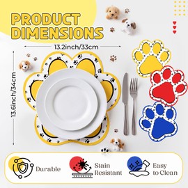 Geosar 60 Pcs Puppy Paw Print Placemats Disposable 13.4 x 13 Inch Dog Paw Print Place Mats Cartoon Themed Puppy Table Pads Bulk for Pet Lover Birthday Party Decoration Supplies