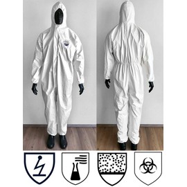 Cat 3 Type 5/6 Chemical Protection Suit Against Chemical Biohazard Coverall Boiler Suit with Hood 63g/sqm (Large)