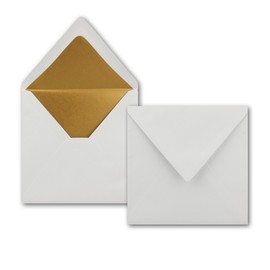 NEUSER PAPIER 10 square envelopes 165 x 165 mm (16.5 x 16.5 cm) in white with golden silk lining wet-glued envelopes I Brand: Gustav NEUSER®