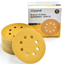 Aiyard 5-Inch 8-Hole Hook and Loop Sanding Discs 80-Grit Random Orbit Sandpaper, 50-Pack