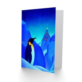 Wee Blue Coo Greeting Card Antarctica Winter Decorated Tree Emperor Penguin Blank For Him Or Her Art Xmas Christmas Card