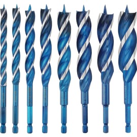 KEWAYO 8-Piece Woodworking Drill Bit Set, 8-22 mm Three-Slot Four-Edge Drill Bit, 1/4 Inch Hex Shank Woodworking Twist Drill Bit for Door Lock Wood Slot Tool