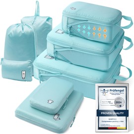 Compression Packing Cubes 8 Set Travel Organizer, Waterproof Travel Packing Cubes for Carry on Luggage Compression Cubes Travel Essentials Lightblue