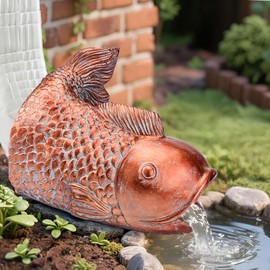 Teaeeno Fish Gutter Downspout Extension Decoration,3''x4'' Downspout Extender Diverter Splash Block Sculpture Outdoor Decor,Animal Resin Statue Ornaments, for Garden,Terrace,Lawn,Yard(Red)
