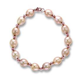 Pink Freshwater Cultured 8-8.5mm Pearl Bracelet with 4mm Gold Beads in 14K Rose Gold 7.5inches