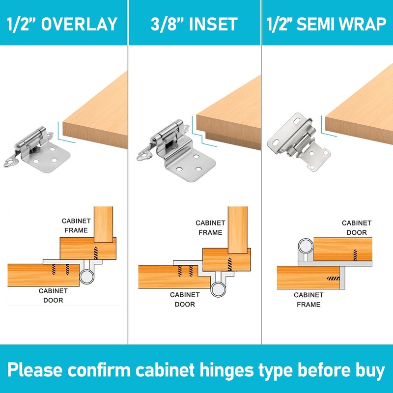 24 Pack 12 Pairs Brushed Nickel Self Closing Cabinet Hinges